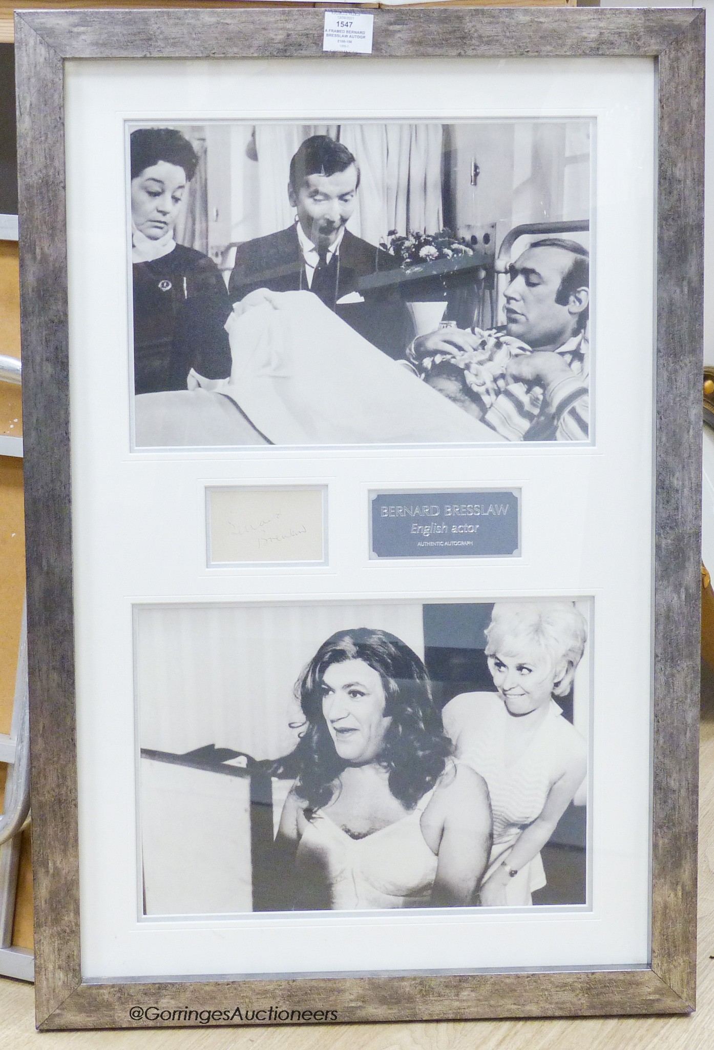 A framed Bernard Bresslaw autograph composition, 78 x 49cm